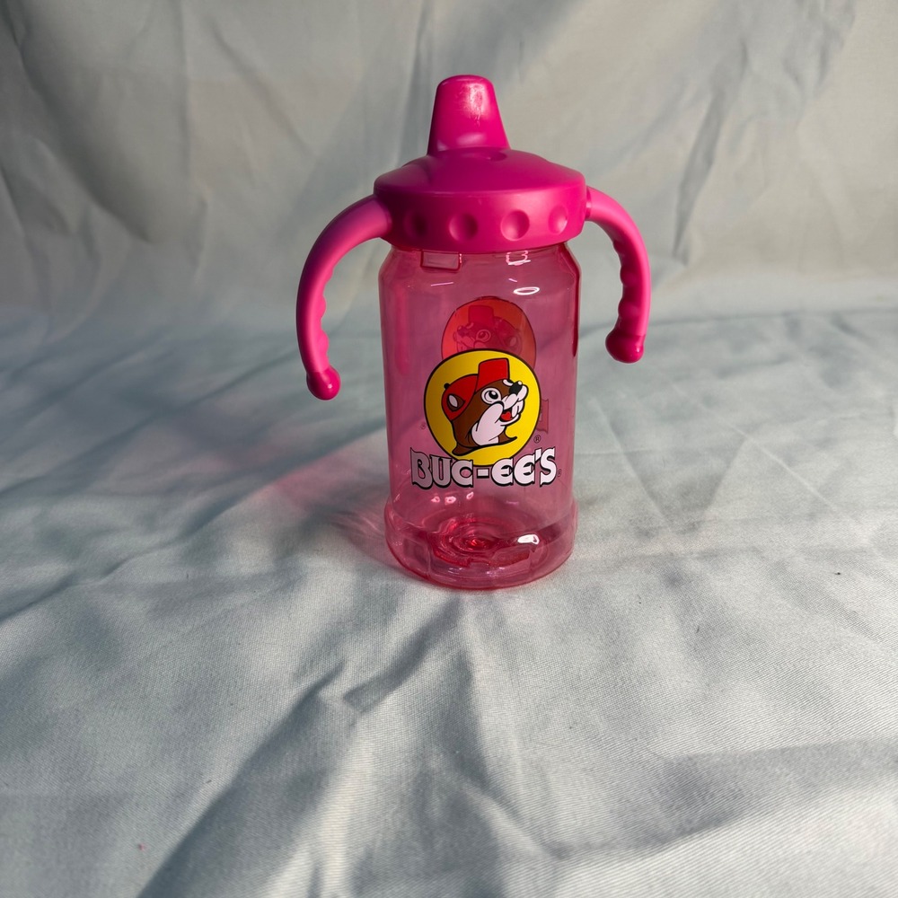 Buc-ee's Pink Toddler Training Cup with Handles Beaver Logo Spout Lid 6in